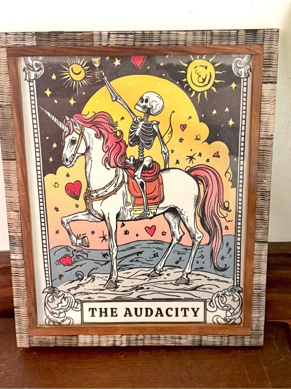 The Audacity Tarot Card Skeleton Unicorn Canvas Art Print Wood Framed Wall Art